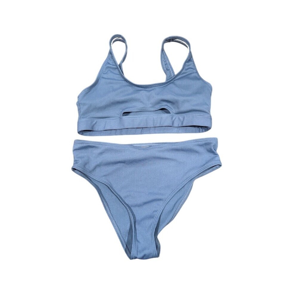 Cupshe Womens Swim Set Size S Light Blue Ribbed Bralette Top High-Waist